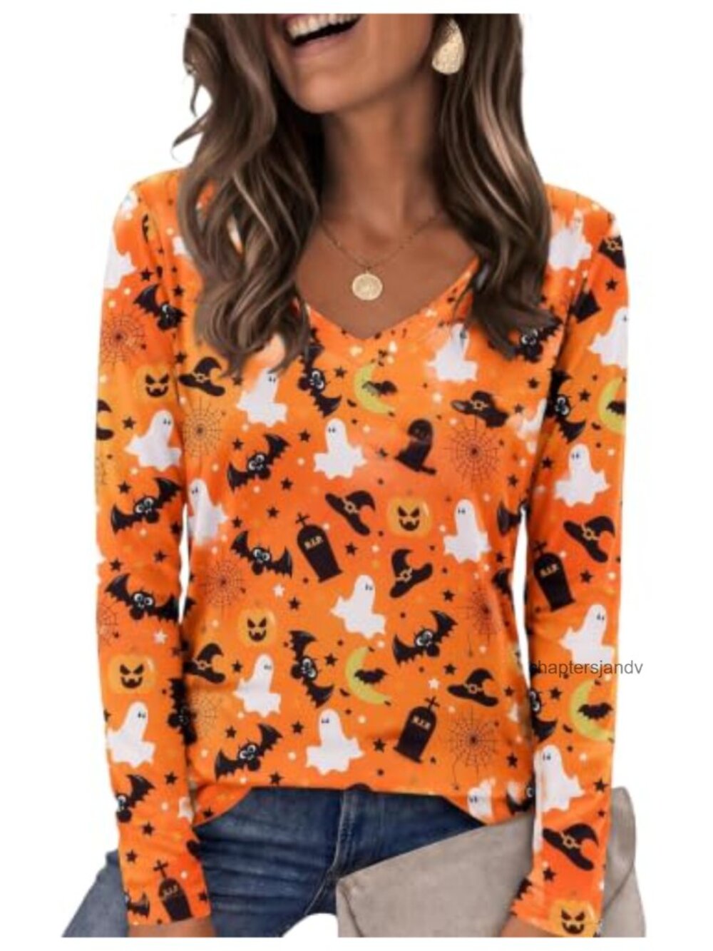 Womens Long Sleeve V Neck T-Shirt Loose Fit Casual Fall Basic Tee